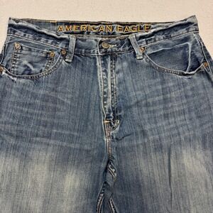 American Eagle Bootcut Jeans Mens 34x32 Y2K Faded Distressed Whiskering Denim